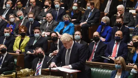 UK PARLIAMENT / JESSICA TAYLOR Boris Johnson and Tory MPs in the Commons