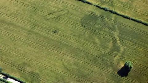 RCAHMW A large and complicated Iron Age concentric enclosure around 170 metres across, potentially a corral for cattle 2000 years ago, revealed in dry pasture near Lampeter, Ceredigion (21 July 2026)