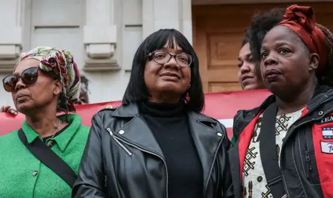 Getty Images Diane Abbott is pictured outside Hackney Town Hall during a rally in support of her candidacy on 29 May