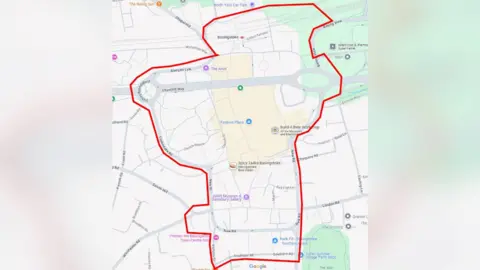 Hampshire Constabulary/Google A Google map of Basingstoke with a red line marking the area of the dispersal order