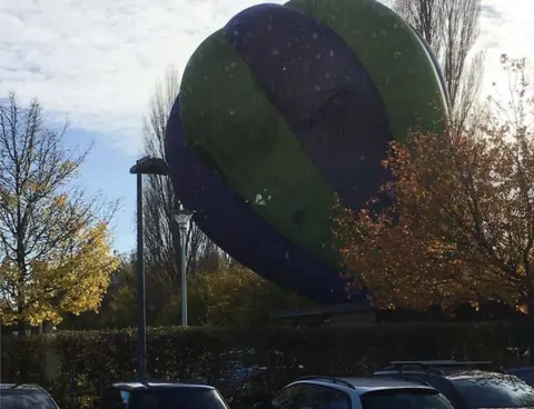 Jack Langley Hot air balloon in car park in Waterbeach
