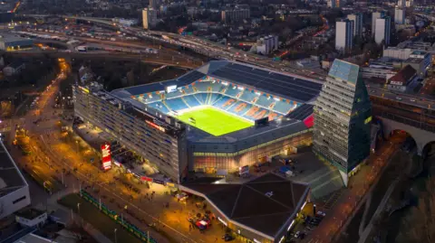 Basel Tourism And aerial view of the St. Jakobshalle in Basel a large stadium in the centre of the city.
