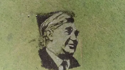 The giant portrait of NHS founder Aneurin 'Nye' Bevan, in Trefil.