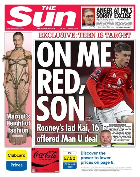 "On me red, son" reads the headline on the front page of the Sun.