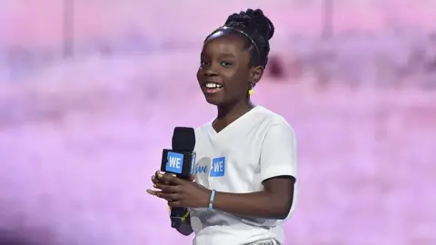 Getty Images Mikaila Ulmer speaking at a 2016 conference held by youth development charity WE