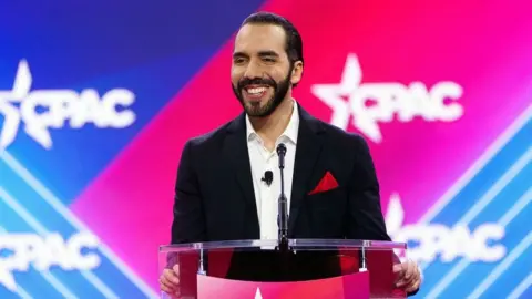 EPA President of El Salvador Nayib Bukele delivers remarks during the Conservative Political Action Conference (CPAC) 2024 at National Harbor, Maryland, USA, 22 February 2024. The Conservative Political Action Conference is an annual political conference attended by conservative activists and elected officials from across the United States and beyond.