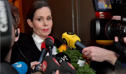 Reuters Sara Danius talks to the media as she leaves after a meeting at the Swedish Academy in Stockholm in April 2018