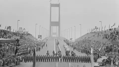 Getty Images Queen Elizabeth II opened the first Severn Bridge in 1966