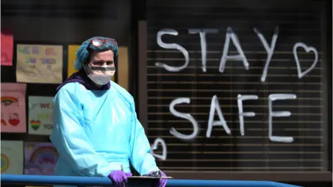 Getty Images A hospital worker in New York