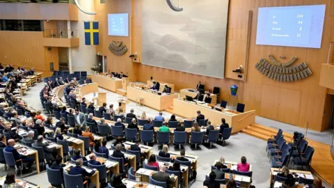 The chamber inside the Swedish parliament after the vote