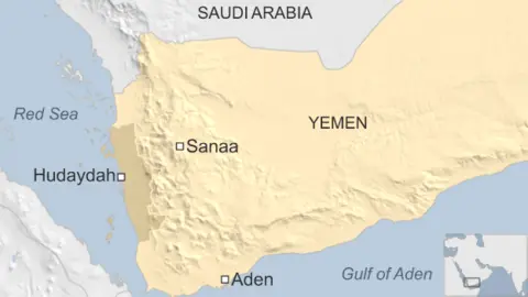 Map shows the Red Sea port of Hudaydah in Yemen