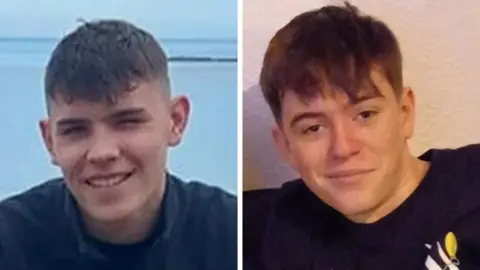 In separate photographs, Kyle Marshall and Jayden McConnell, both with short brown hair and navy jumpers, smile at the camera.