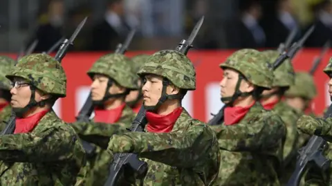 Getty Images Soldiers marching with guns