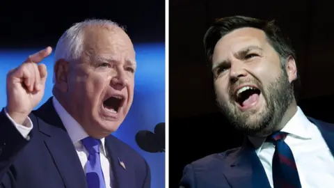 Getty Images vice presidential candidates Tim Walz (left) and JD Vance