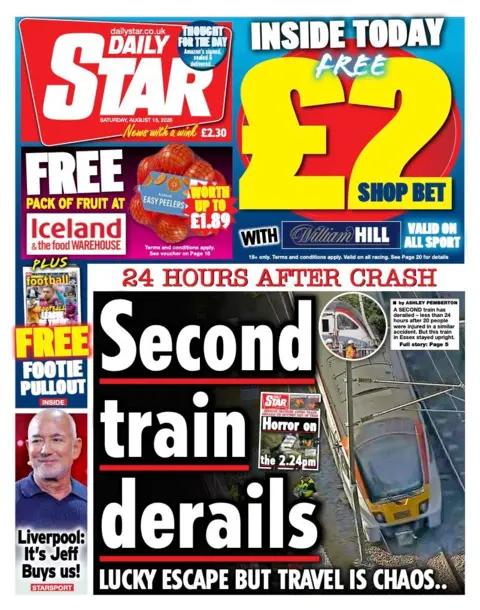 "Second train derails" reads the headline on the front page of the Daily Star.