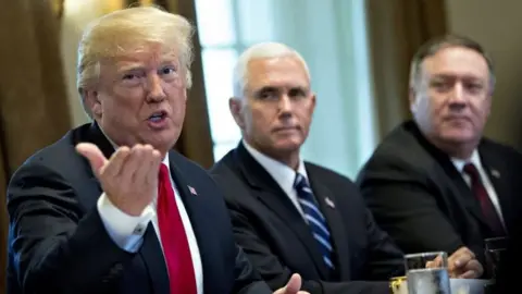 EPA US President Donald Trump (left) speaks during a meeting with Nato Secretary General Jens Stoltenberg (not pictured) in Washington. Photo: 17 May 2018