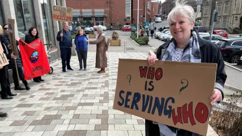BBC Protesters outside the civic centre in Carlisle