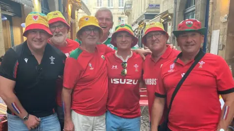 BBC Two father-son-uncle combos from Swansea - Steve Davies, peter davies, andrew davies, lee edwards, mark davies, alan edwards - have also arrived in Bordeaux