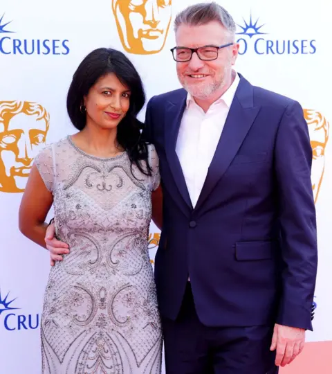 PA Media Konnie Huq and Charlie Brooker attending the BAFTA TV Awards 2024, at the Royal Festival Hall in London. Picture date: Sunday May 12, 2024