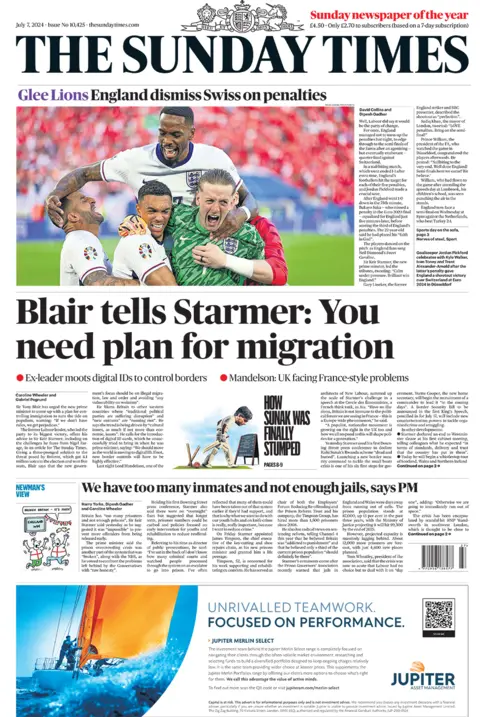 Front page of the Sunday Times