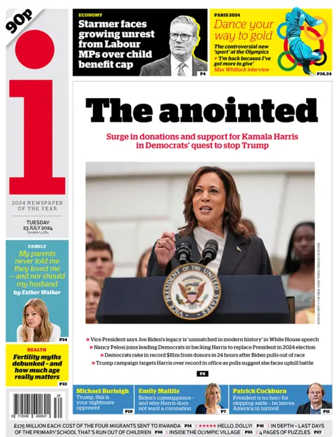 The i newspaper's headline reads: The anointed