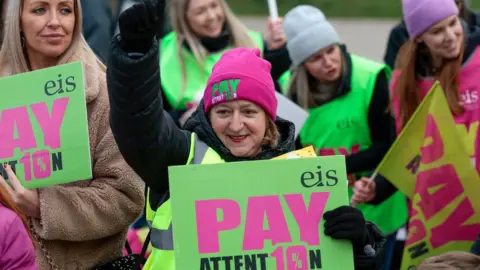 Striking teachers hold a rally outside Langside Hall as they begin a two-day strike action as their pay dispute continues on February 28, 2023