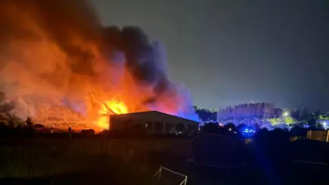 Paige Bennett Picture of flames and smoke at the fire in Tredegar 