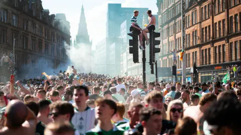 Celtic fans at the Trongate in Glasgow