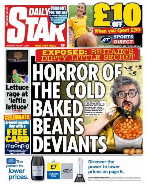 The headline on the front page of the Daily Star reads: "The Horror of Cold Baked Bean Deviants"