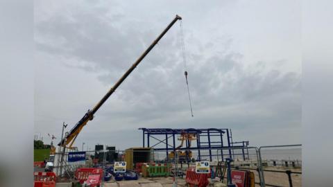 A steel frame being put in place for the new Cleethorpes lifeboat station