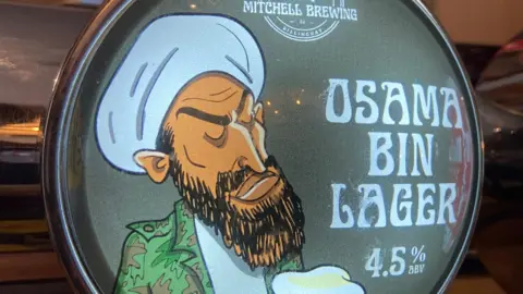 The label for Osama Bin Lager beer, by Mitchell Brewing Co