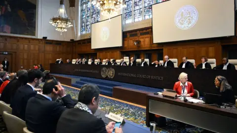 Getty Images Judges at the ICJ hear Nicaragua's case