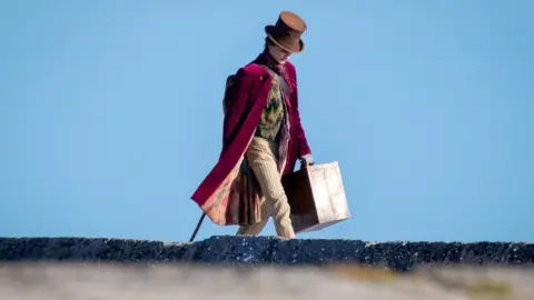 Getty Images Timothée Chalamet filming for Wonka in Lyme Regis in Dorset