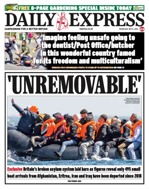 The headline on the front page of the Daily Express reads: "Unremovable."