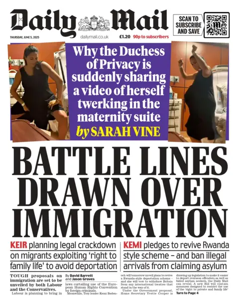 "Battle lines drawn over immigration" reads the headline on the front page of the Daily Mail.