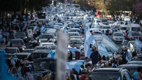 EPA Thousands demonstrate against the Government of Alberto Fernandez, the quarantine and the reform of the Judicial Power, in front of the Obeslico of the city of Buenos Aires, Argentina, 12 October 2020