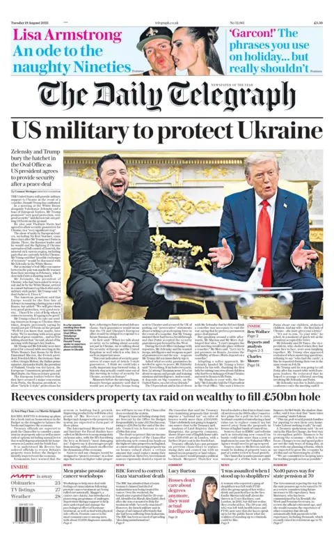 "US military to protect Ukraine" reads the headline on the front page of The Daily Telegraph.