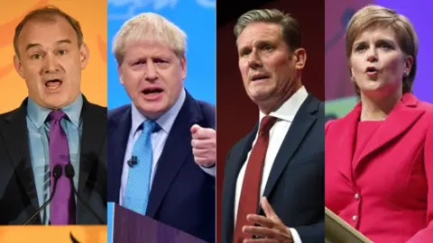 PA Media (L-R) Sir Ed Davey, Boris Johnson, Sir Keir Starmer, Nicola Sturgeon