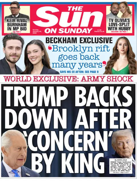 "Trump backs down after 'concern' by King" reads the headline on the front page of the Sun on Sunday.
