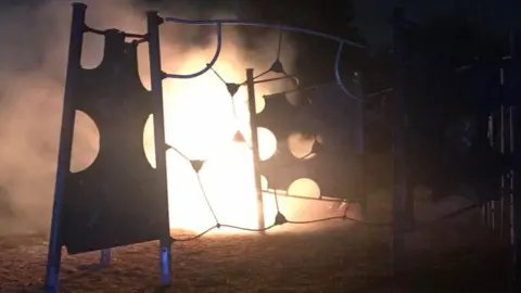 Cambs Fire and Rescue Play equipment on fire