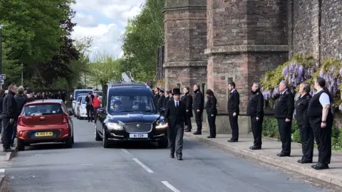BBC Rachael Yates' funeral cortege passes Usk Prison