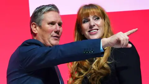 Getty Images Labour party leader, Sir Keir Starmer, and Angela Rayner MP at the annual Labour party conference on 8 October 2023 in Liverpool, England