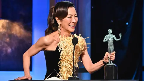 Getty Images Michelle Yeoh speaks onstage at the 29th Annual Screen Actors Guild Awards held at the Fairmont Century Plaza on February 26, 2023 in Los Angeles, California.