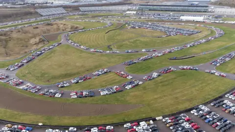 PA Media Cars stored at the Rockingham Motor Speedway circuit