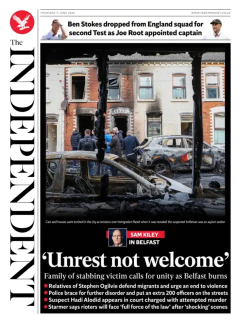 The headline on the front page of the Independent reads: "Unrest not welcome."