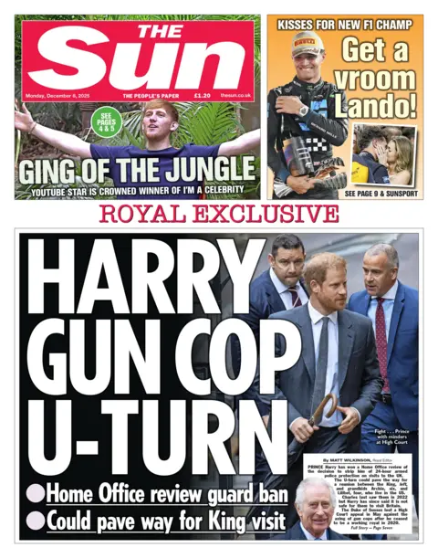 Home Offie review guard ban," reads the headline on the front page of the Sun.