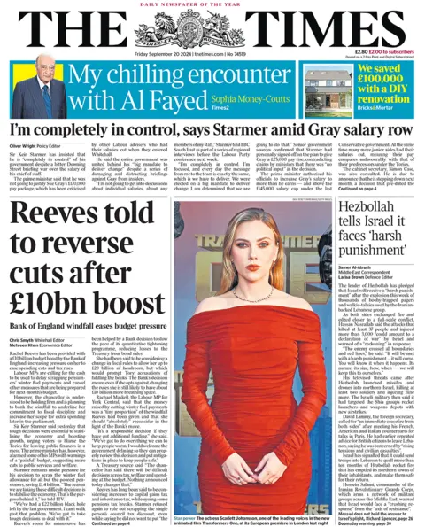 Reeves told to reverse cuts aft  £10bn boost, reads the pb  communicative   successful  the Times 