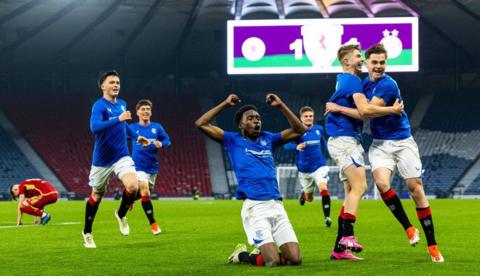 Rangers' Josh Gentles celebrates with Paul Nsio as he scores to make it 2-1 