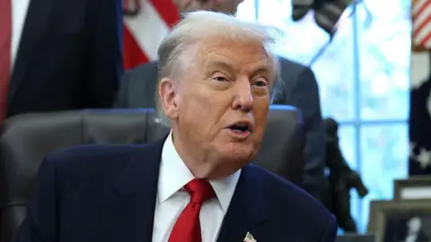 Getty Images Image of Donald Trump mid-sentence.