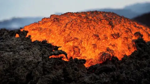 Lava against molten rock